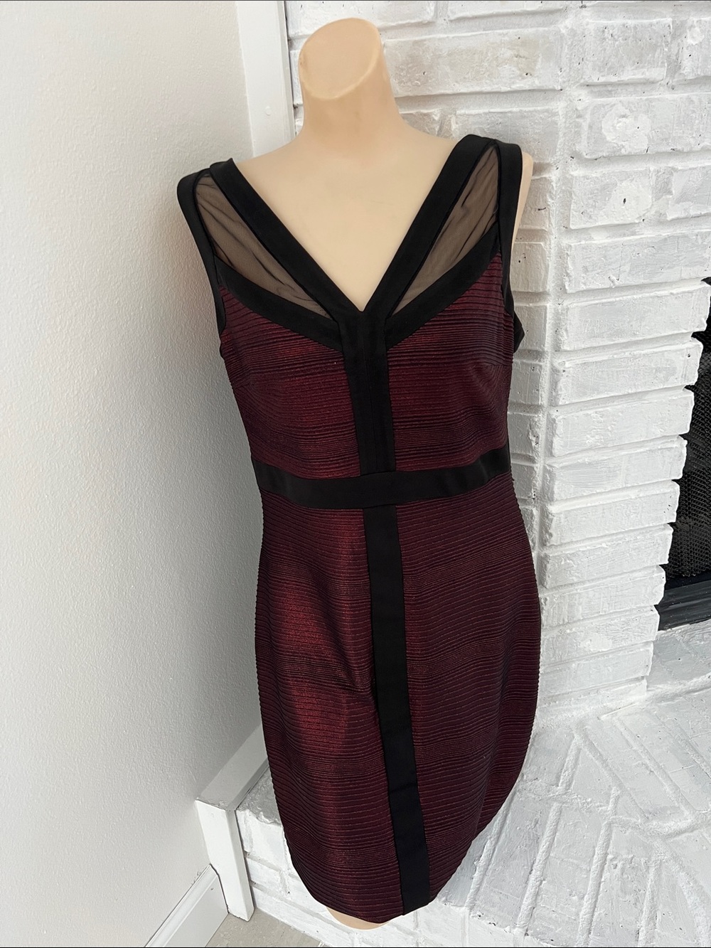 Cache Burgundy Mini Dress with Black Trim